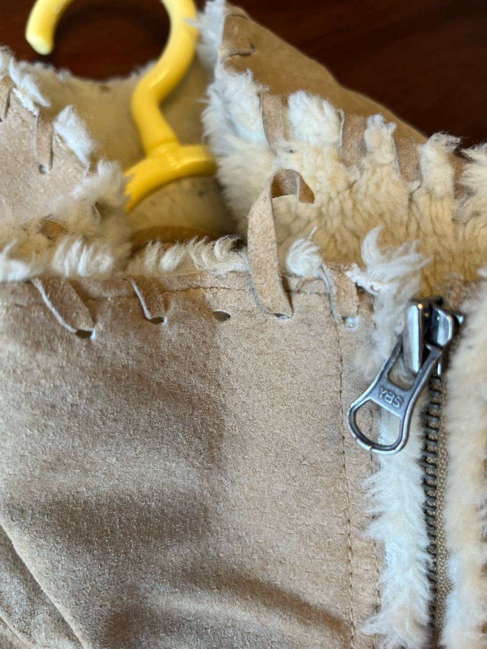 Vintage Y2K leather Sherpa Jacket Shearling Style Coat Aviator Beige Warm - Picture 13 of 16